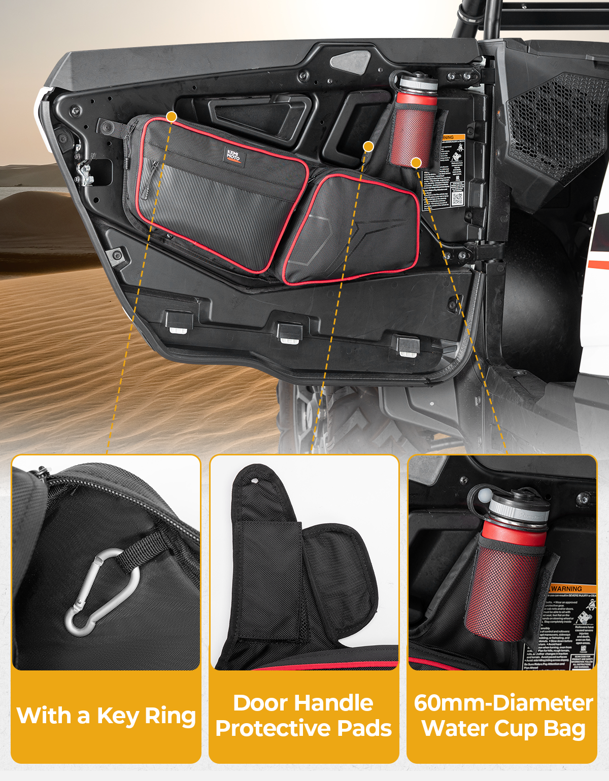 UTV Front Side Door Bags for Polaris RZR, Red