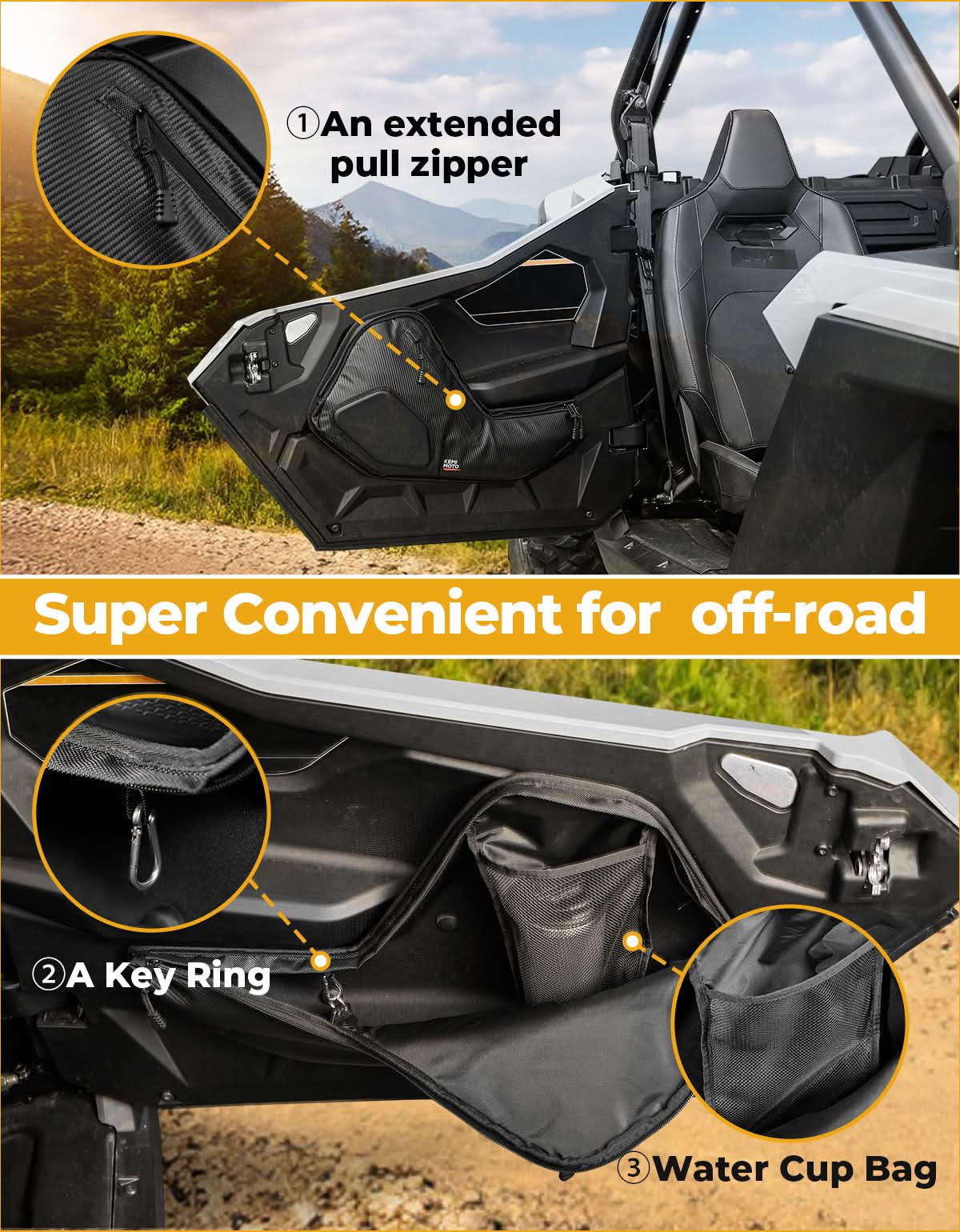 6 Q Front Door Bags with Knee Pads for 2025 Polaris RZR