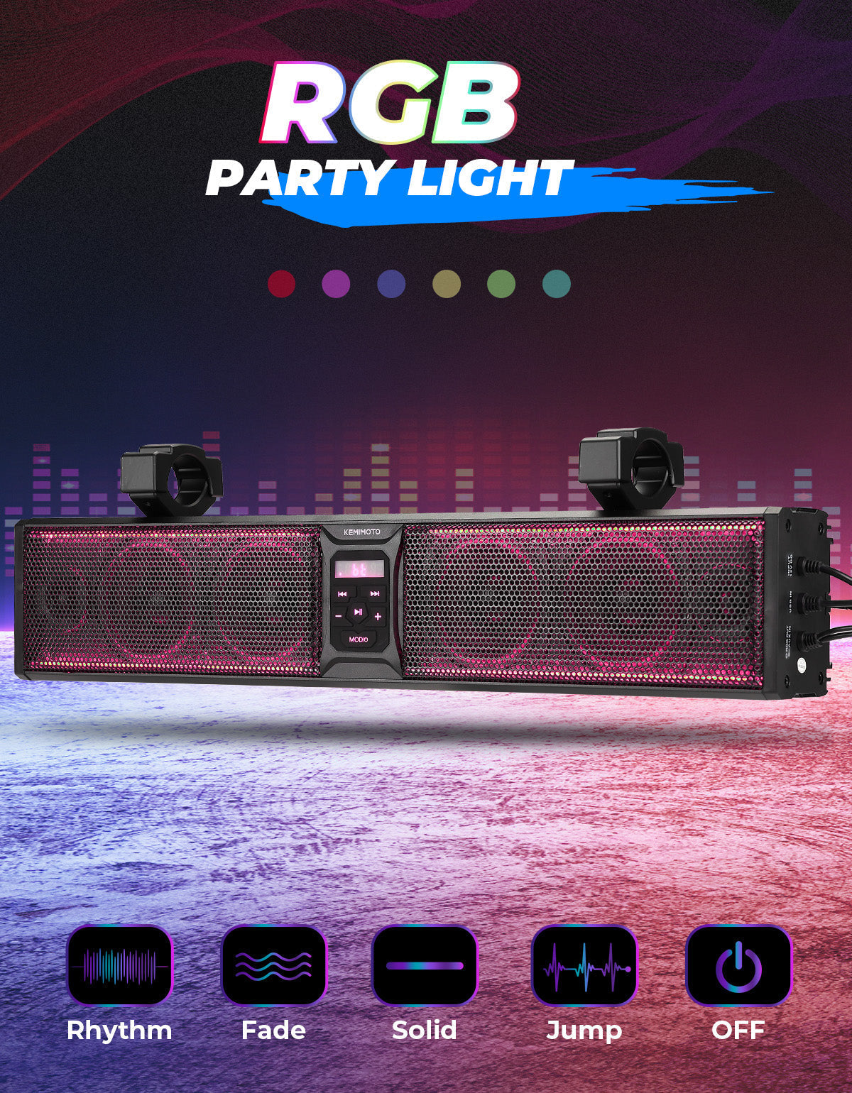 6 Speaker 26 Inch RGB Bluetooth Sound Bar for Can Am Maverick/X3/ Trail/ Defender/ Commander