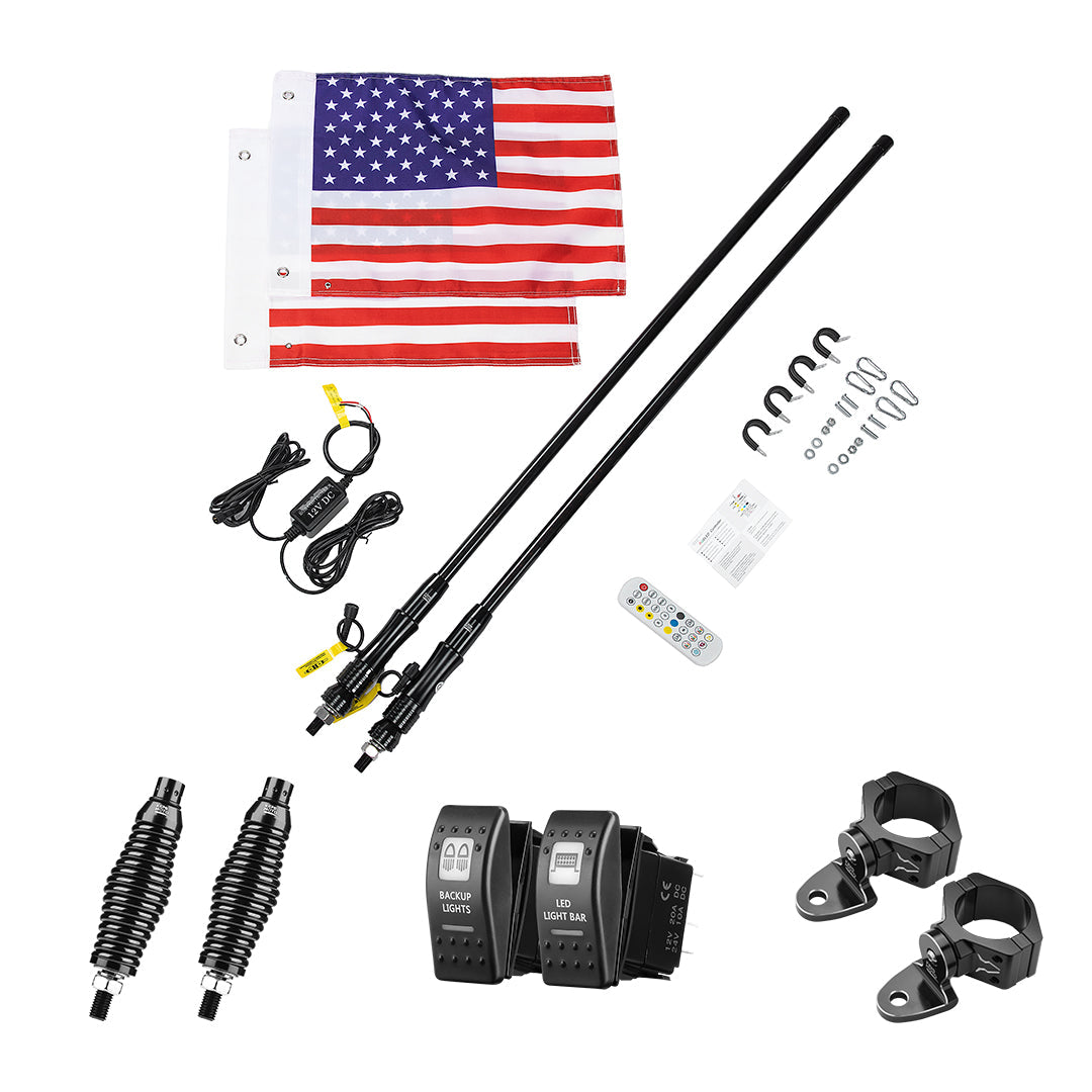 2pcs 4FT Black Limited LED Whip Light with RF Remote Control