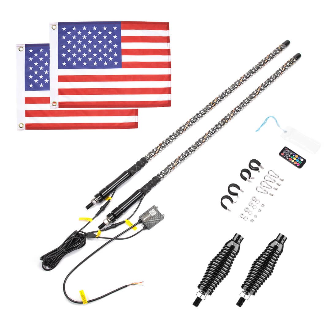 3FT 2PCS Spiral Whip Light Bluetooth Control
