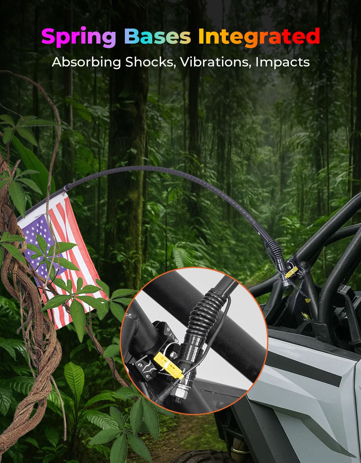 UTV LED Whip Lights 3FT (2PCS) – APP Control, Signal Sync, Spring Base – Fits Maverick X3, Polaris RZR, Talon