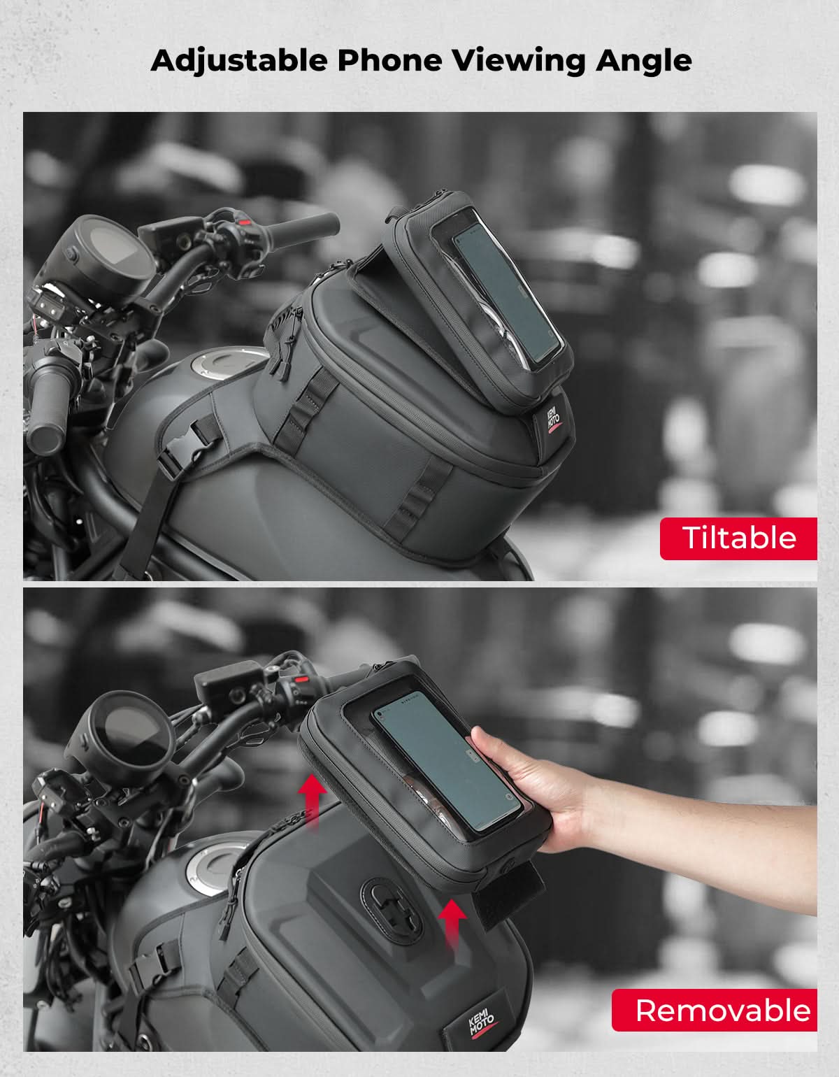Motorcycle Tank Bag 13-16L Waterproof Hard Shell with Phone Holder