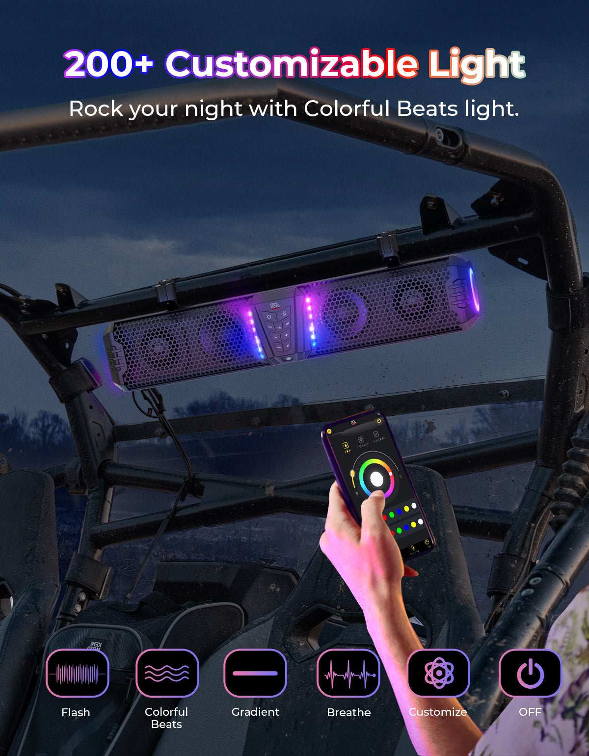 KEMIMOTO Midnight 60 26" 4-Speaker UTV Bluetooth Sound Bar w/RGB Lighting