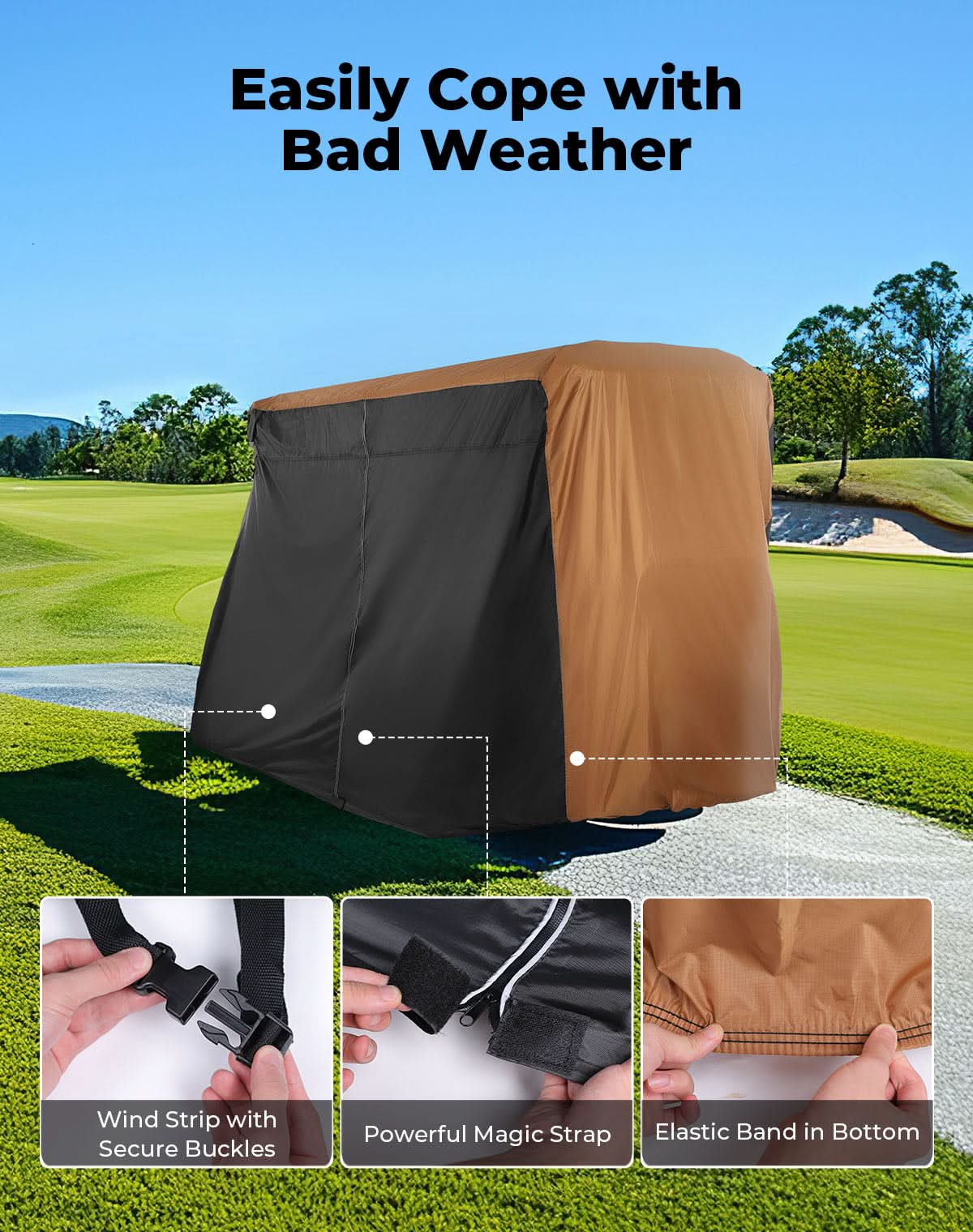 Universal Golf Cart Cover for 2-4 Seats with Storage Bag