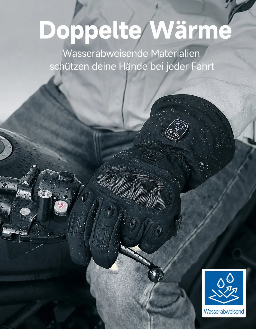 Heated Motorcycle Gloves with Dual-Zone Heating and Batteries