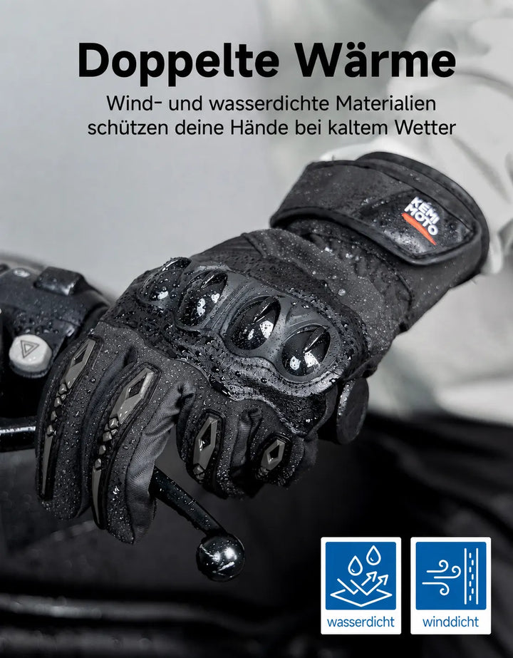 Heated Motorcycle Gloves with Hybrid Power and Magnetic Connector