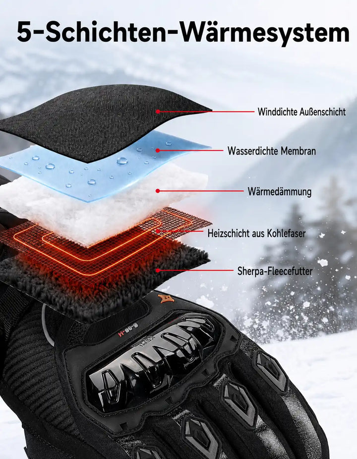 Heated Motorcycle Gloves with Hybrid Power and Magnetic Connector