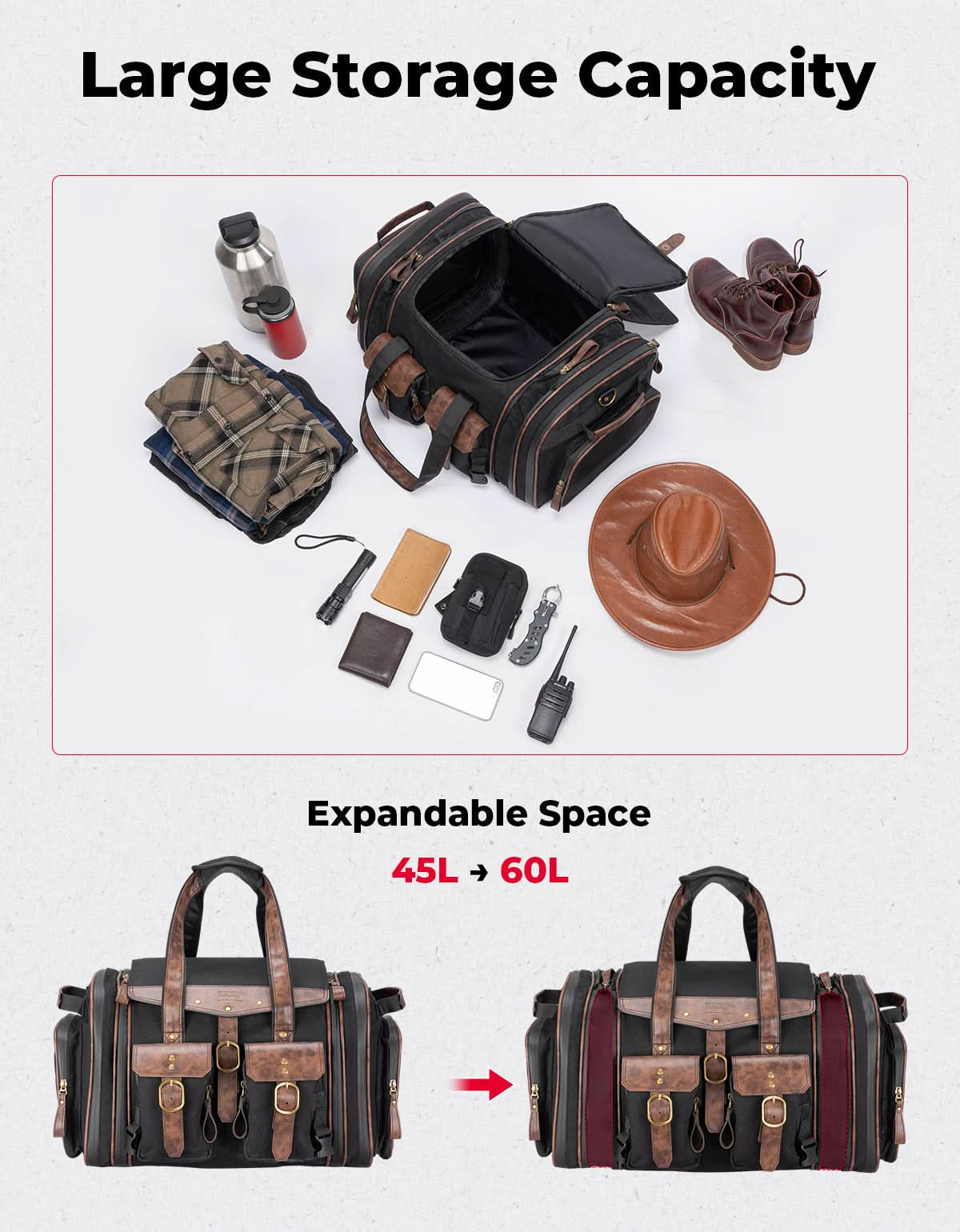 Motorcycle Tail Bag, 60L Expandable Bag Luggage