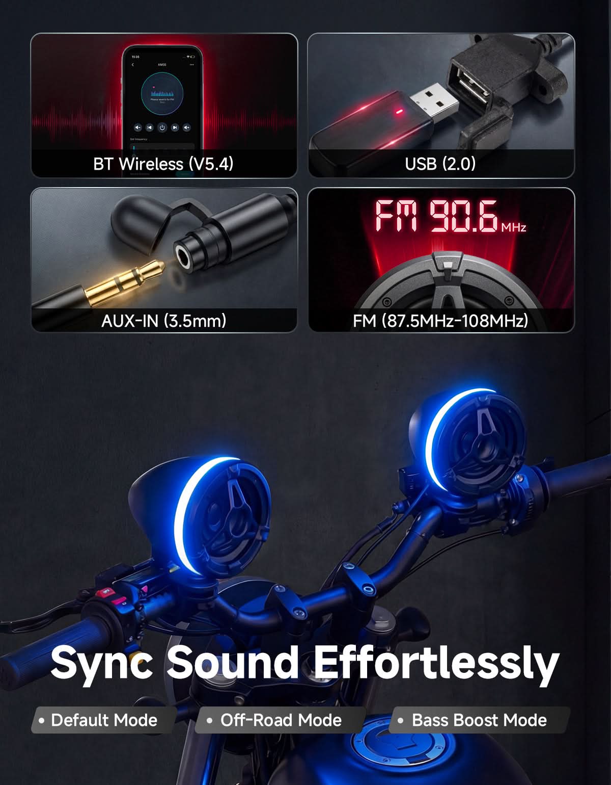 Motorcycle Universal Handlebar Bluetooth Tower Speaker with RGB Lights-NEWFLASH