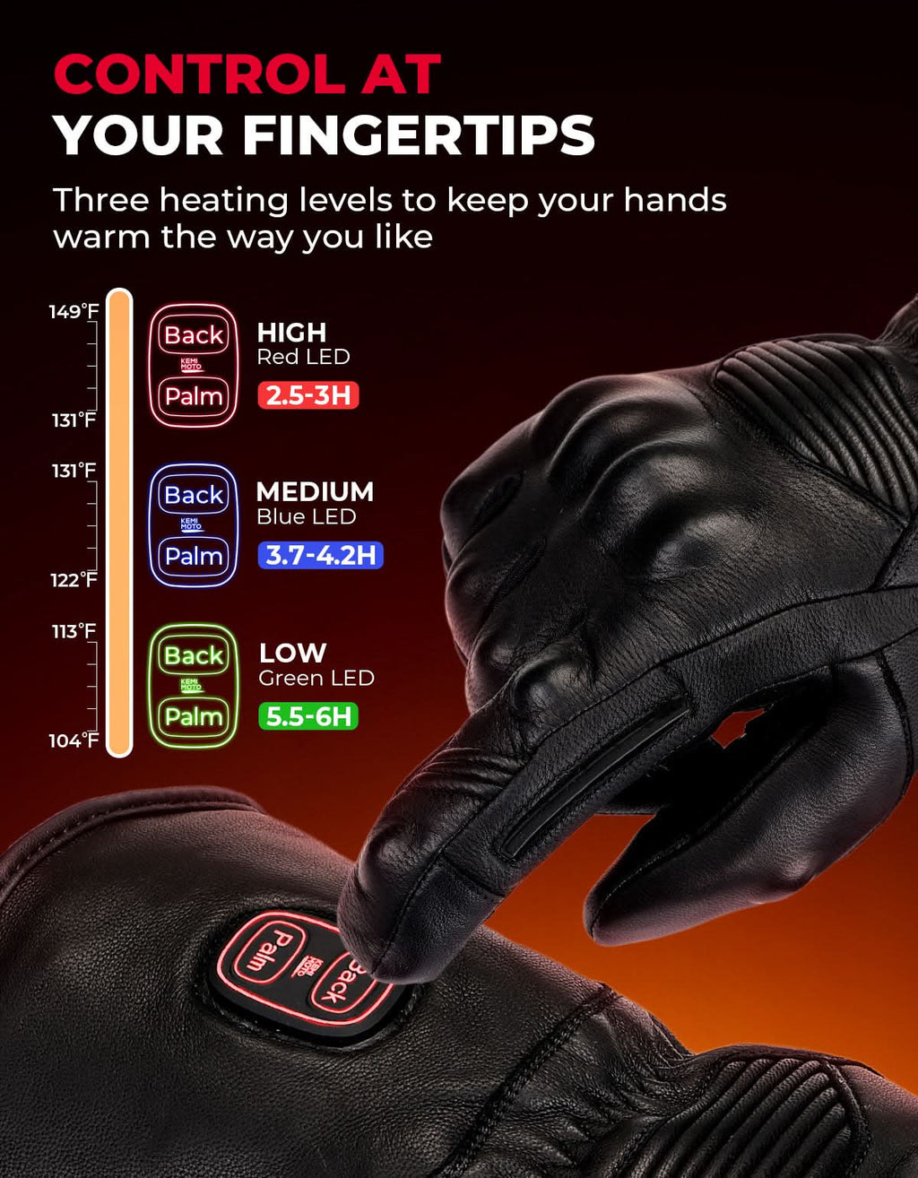 Members Day Gift Heated Motorcycle Gloves Sheepskin 7.4V Battery Waterproof Touchscreen