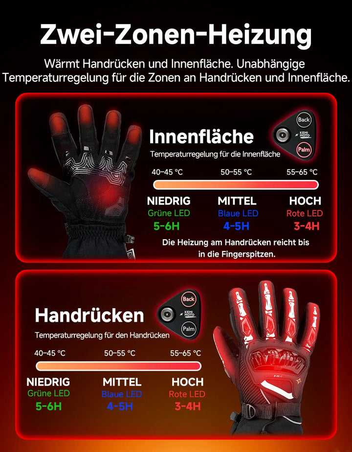 Heated Motorcycle Gloves with Hybrid Power and Magnetic Connector