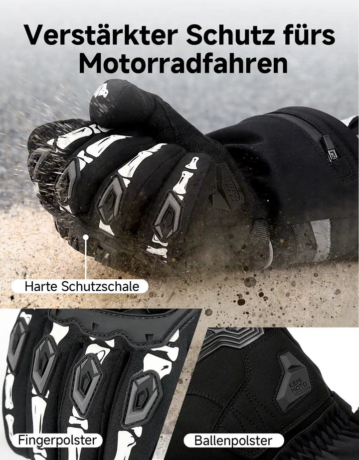 Heated Motorcycle Gloves with Hybrid Power and Magnetic Connector