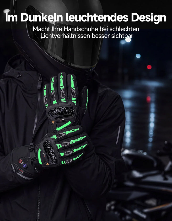 Heated Motorcycle Gloves with Hybrid Power and Magnetic Connector