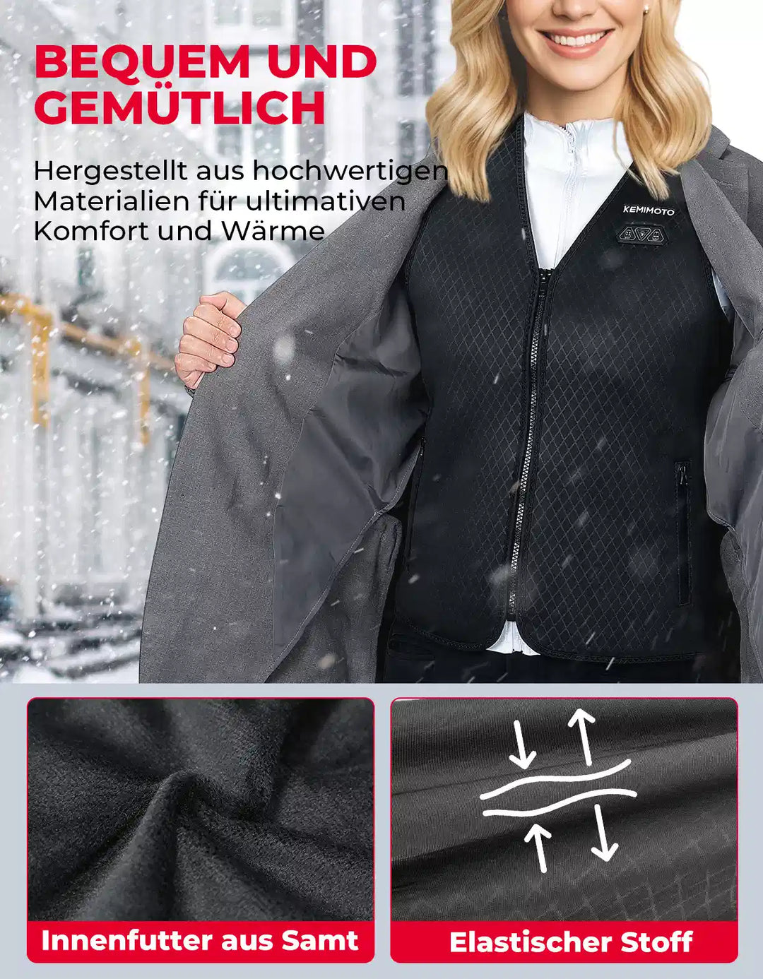 Women's Heated Vest with 6 Heating Zones, Battery & Light-Off Function