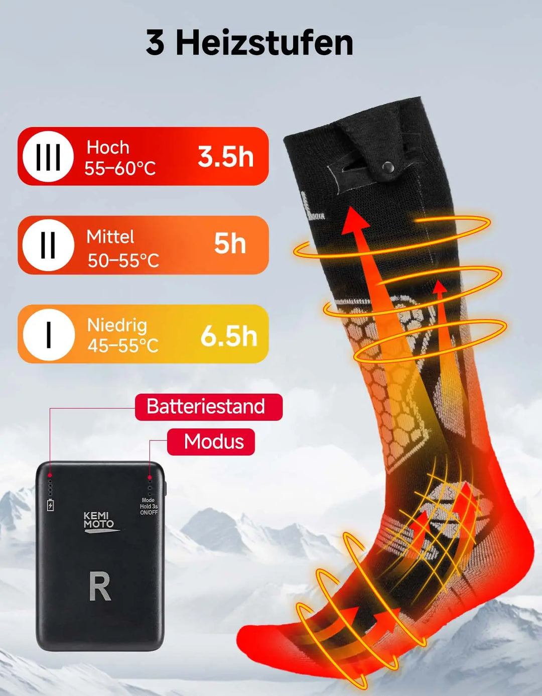 Men's and Women's Heated Socks with Full-Foot and Toe Heating