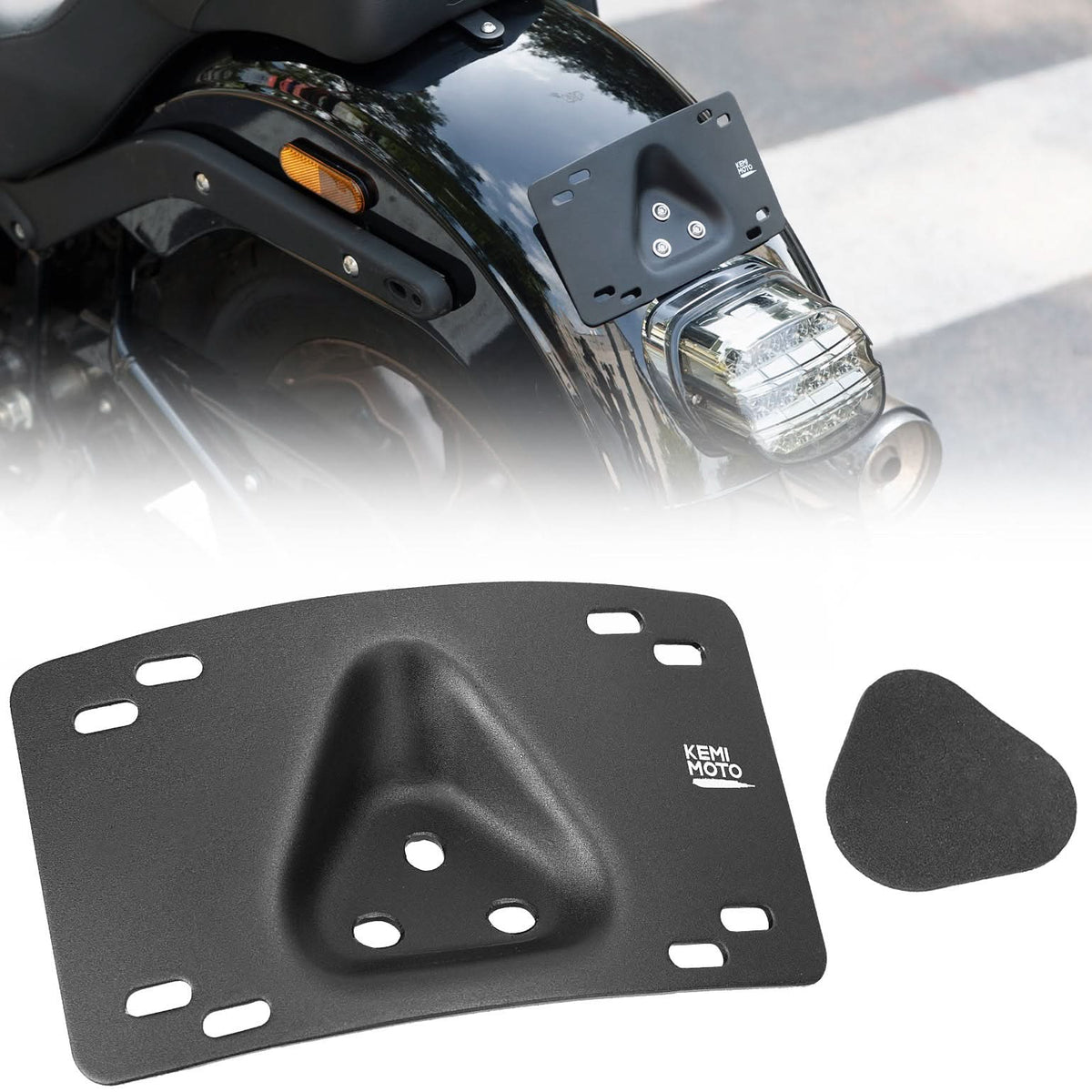 Motorcycle Curved Laydown License Plate Bracket for 3 Hole Mount