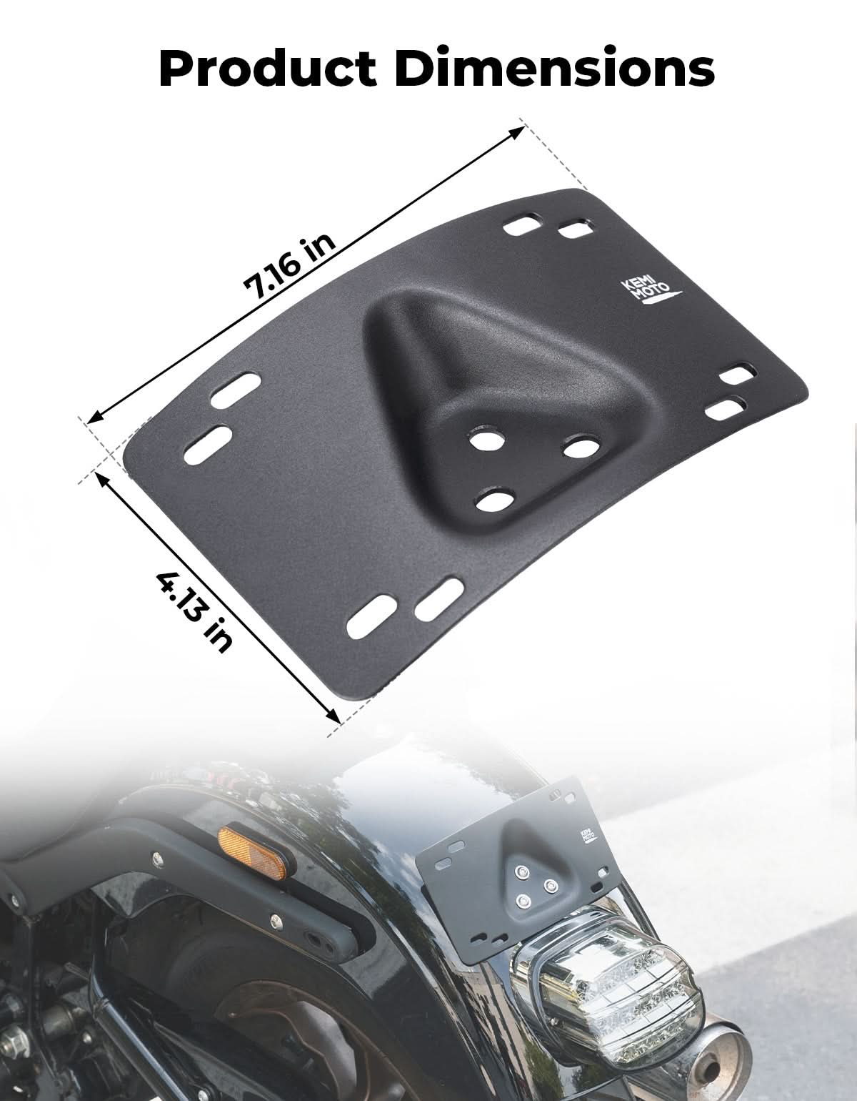 Motorcycle Curved Laydown License Plate Bracket for 3 Hole Mount