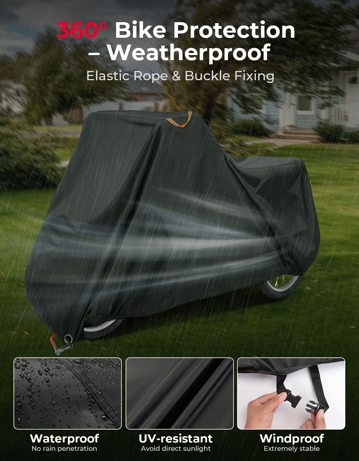 Rain Waterproof UV Protection Windproof Folding, Bike Tarp for Adult Tricycles, 3 Wheel Bikes, Cargo Bikes