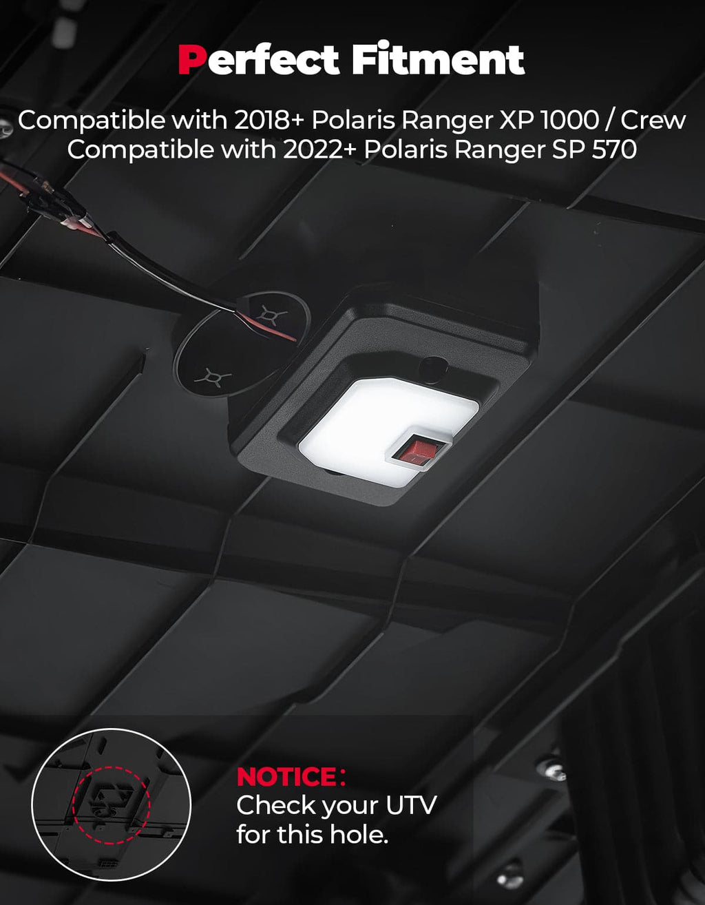 UTV Dome Light for Polaris Ranger XP 1000 SP 570 2018-2026