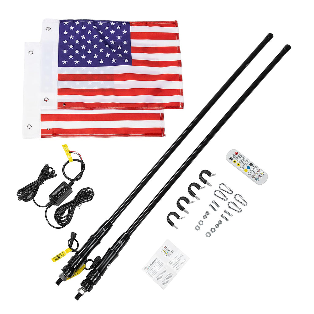 3FT Black Limited LED Whip Light with RF Remote Control 2pcs