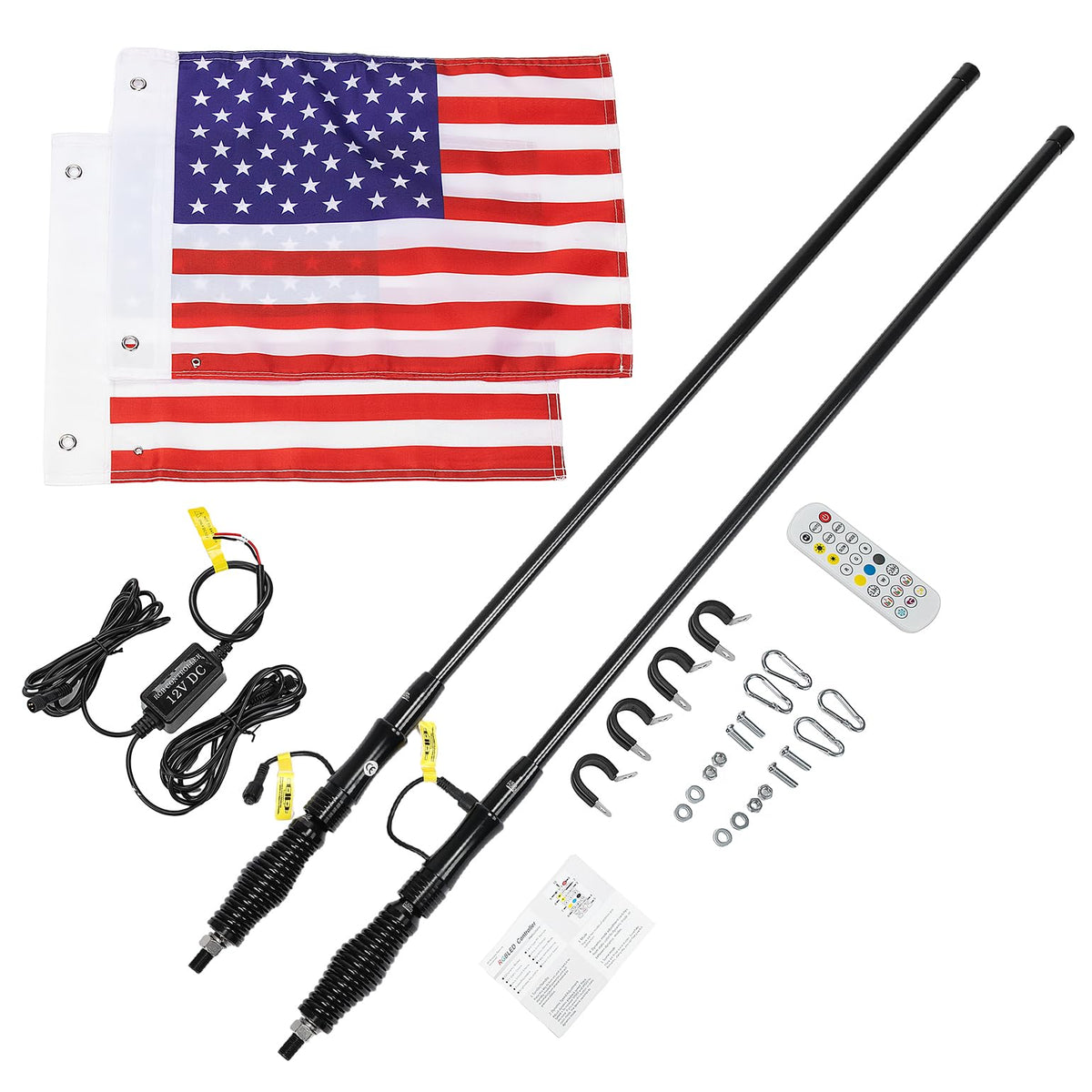 2pcs 4FT Black Limited LED Whip Light with RF Remote Control