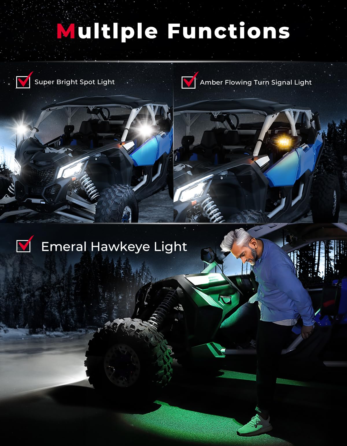 UTV LED Lighted Side Mirrors with Flowing Turn Signal for Polaris General XP 1000