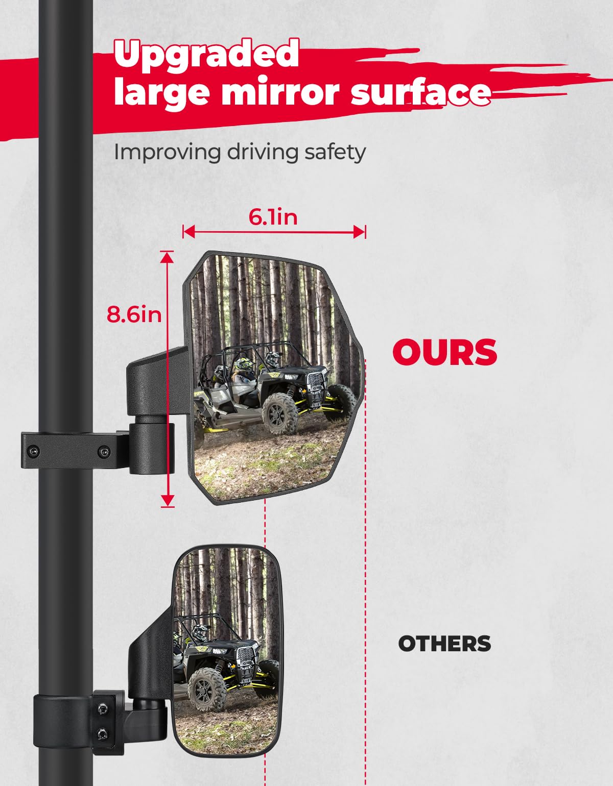 UTV Universal Large View Side Mirrors for 1.65"-2" Roll Bar