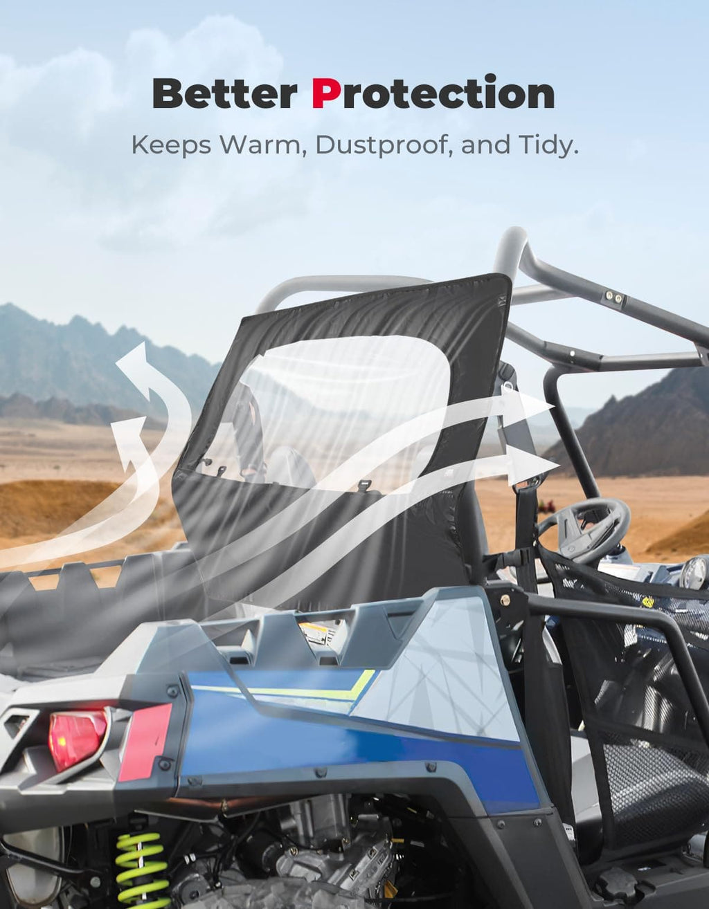 UTV Rear Windshield with Zipper for Polaris RZR 570, RZR Trail 570, 800, S 800, 900