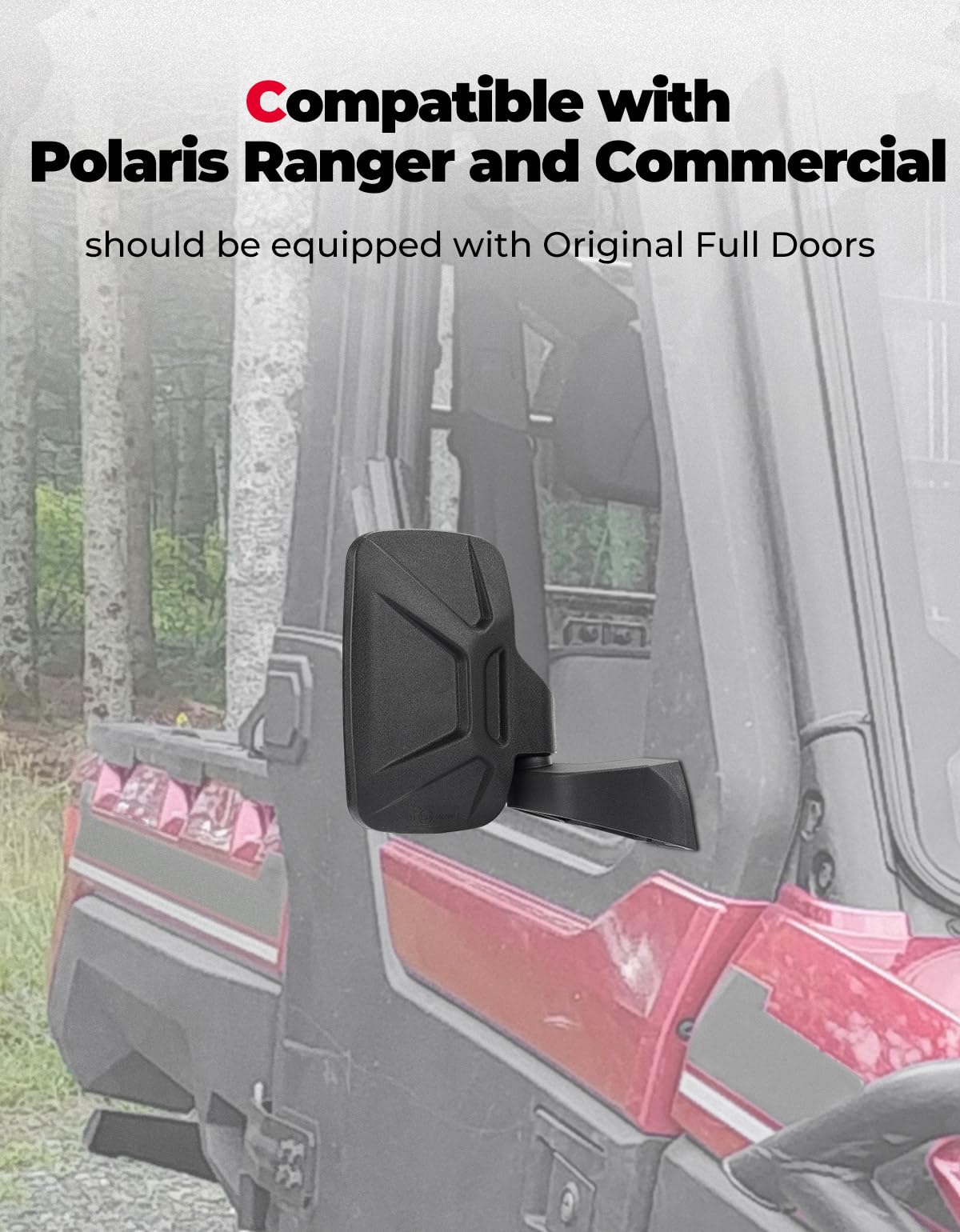 Door Mounted Side View Mirrors for Polaris Ranger/ Commercial Pro XD (1 Pair)