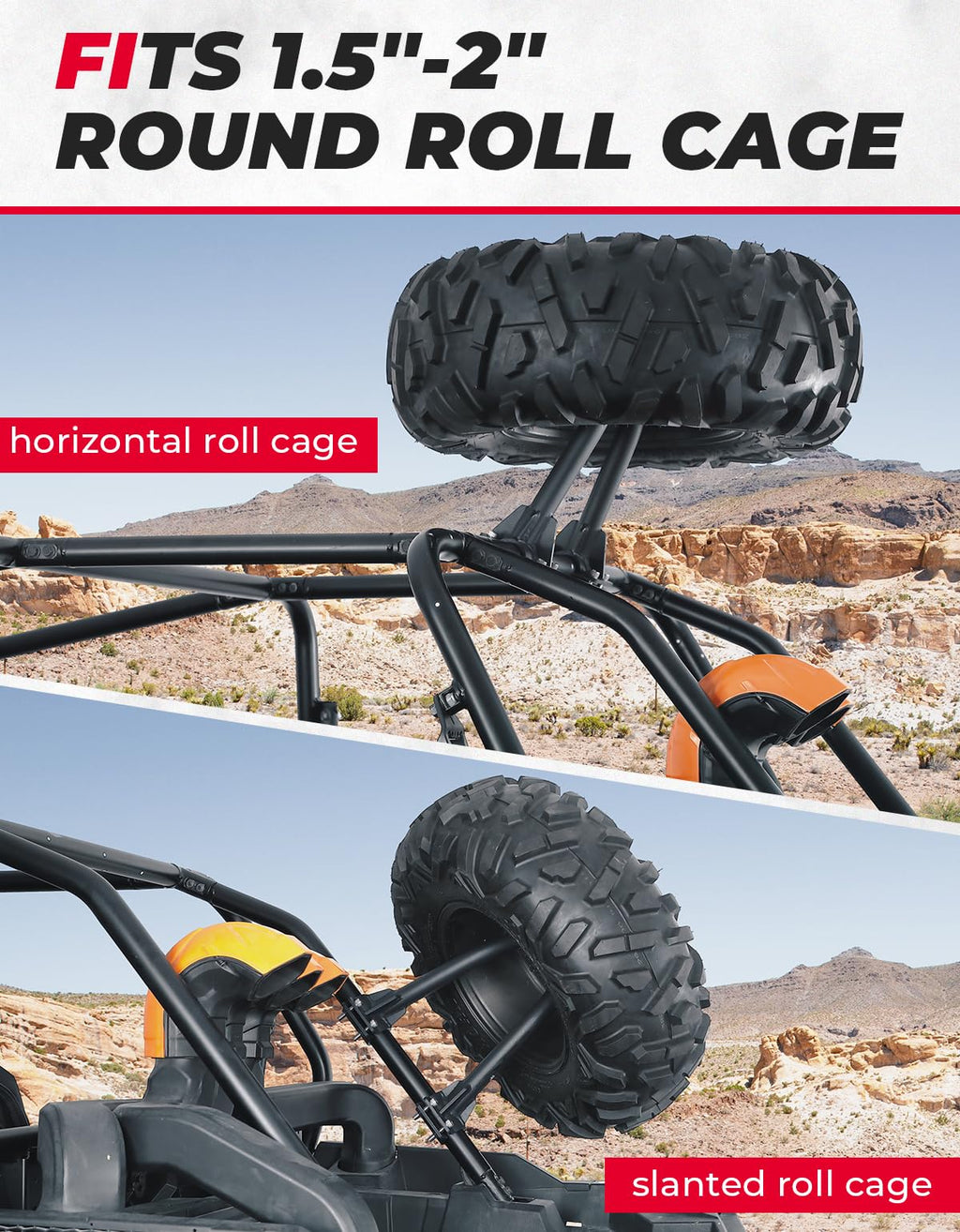 UTV Spare Tire Carrier for 1.5''-2'' Roll Cage for Polaris RZR, Kawasaki Mule