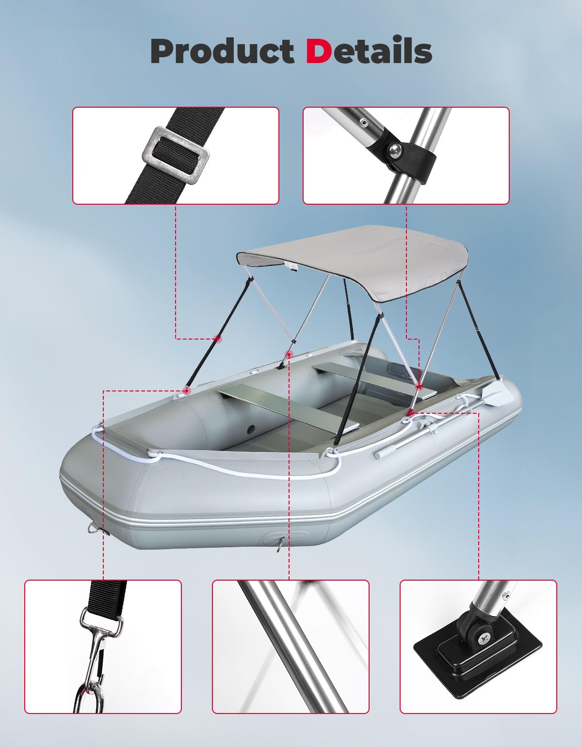 2 Bow Bimini Top Foldable 47''-55'' Width