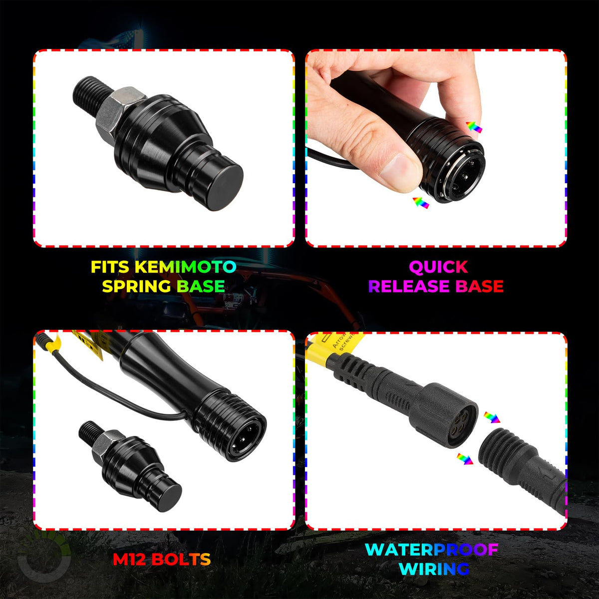 2pcs 4FT Black Limited LED Whip Light with RF Remote Control
