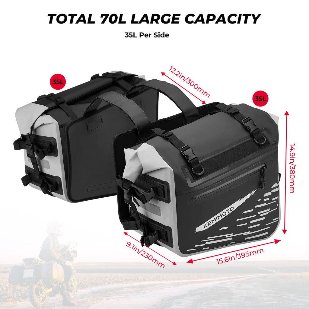 70L Waterproof Saddlebags for Adventure Touring Street Bike Dual Sport Bike