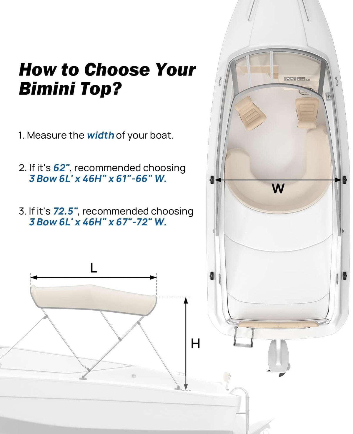 4 Bow Bimini Top Foldable 67''-96'' Width for Boat
