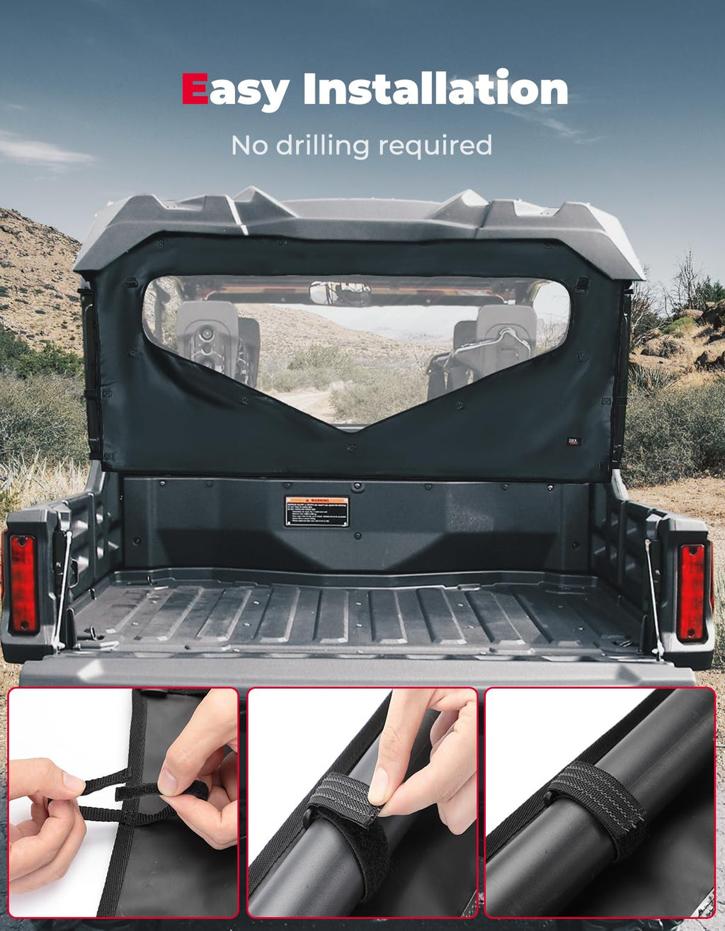 UTV Roll Up/ Down Soft Rear Window for Honda Pioneer 1000-6