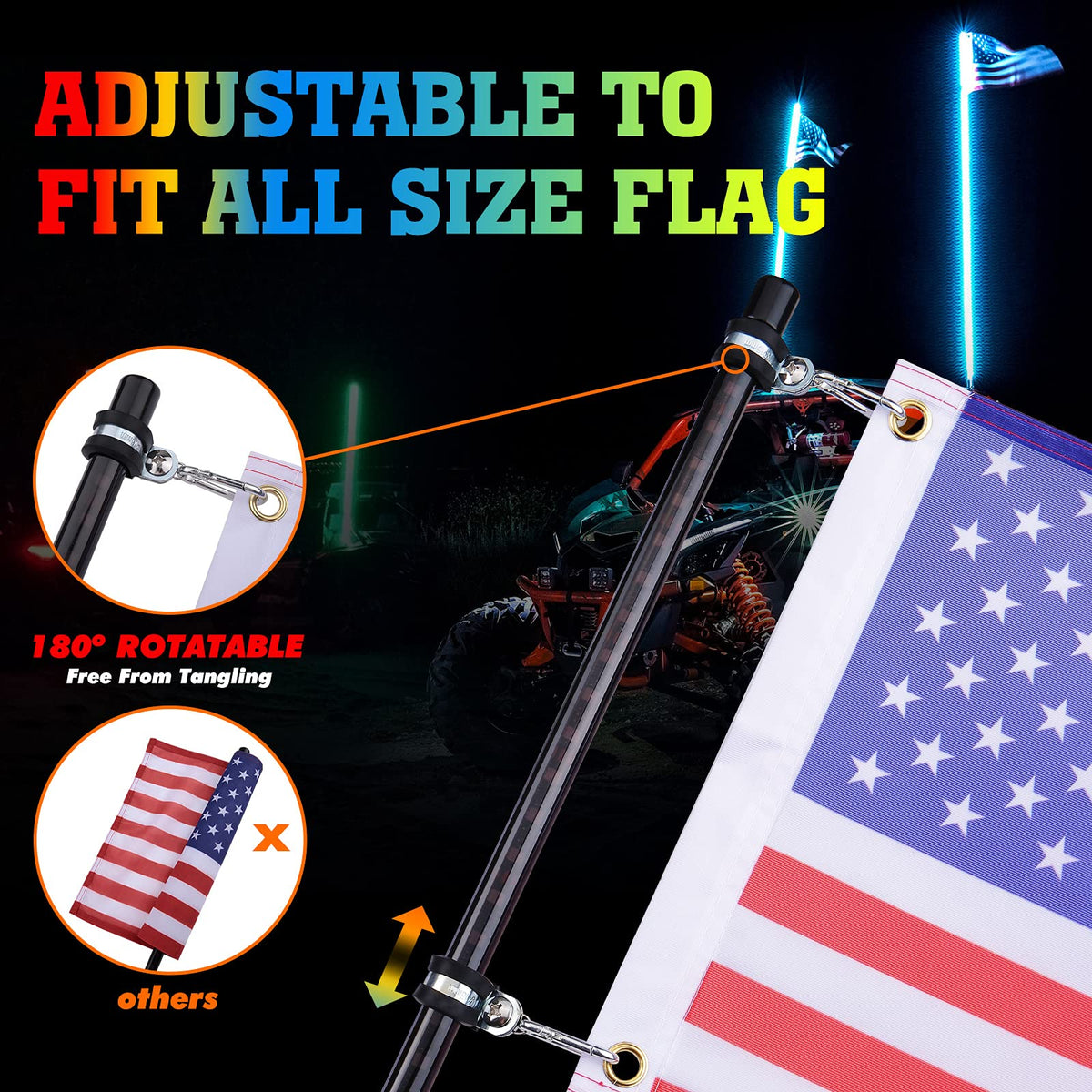 3FT Black Limited LED Whip Light with RF Remote Control 2pcs